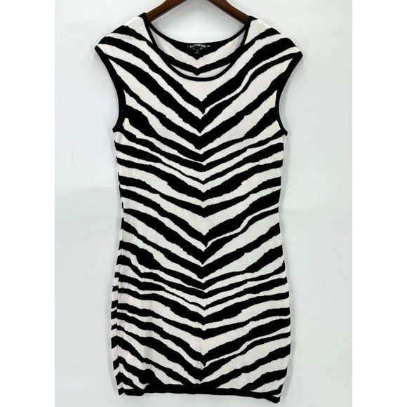 Express Dress Womens Bodycon Sleeveless Knit Animal Print Zebra Black White M - Picture 1 of 8